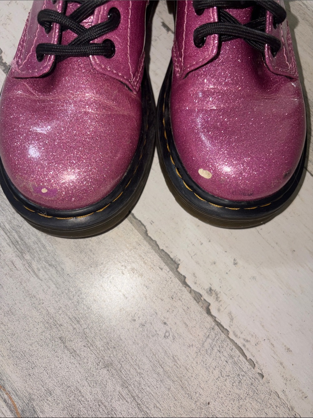 Dr. Martens Pink Glitter 8-Eye Lace-Up Boots with Black Soles - Picture 8 of 9